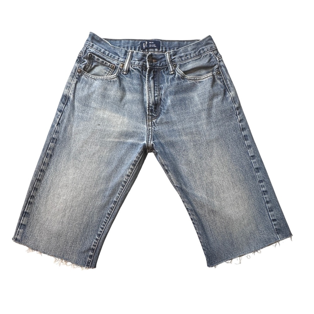 Gap Denim Shorts Mens 29 Blue Relaxed Fit Cut Off Raw Hem Medium Wash Jorts Y2K
